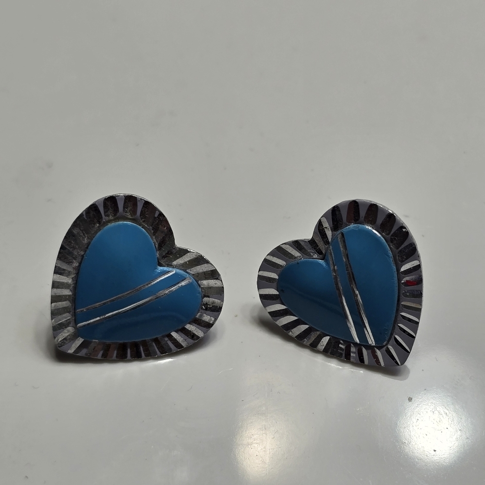 Heart-Shaped Blue and Silver Earrings